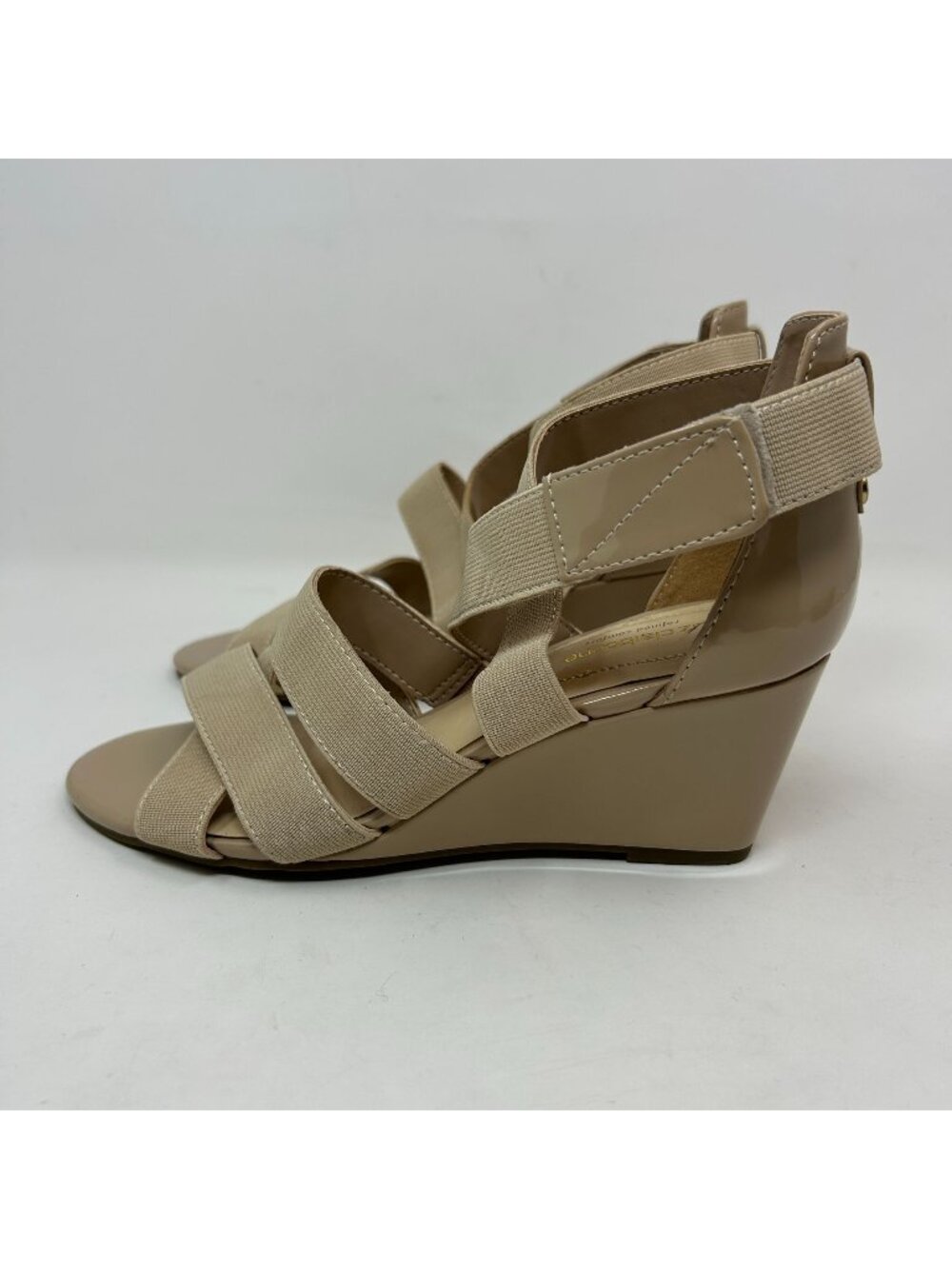 Liz Claiborne Women's 7M Nude Wedge Sandals Elastic Strappy Comfort Shoes